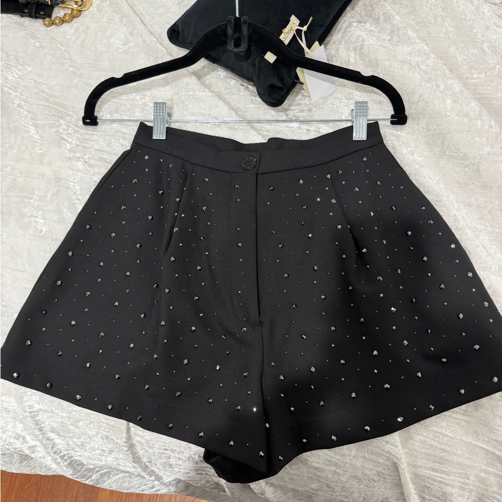 Sandro Black High-Waist crystal wool Dress Shorts